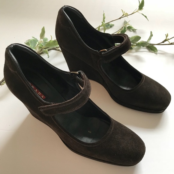 Prada Shoes - Prada Sport Wedge Heel Mary Janes NEW Brown Suede